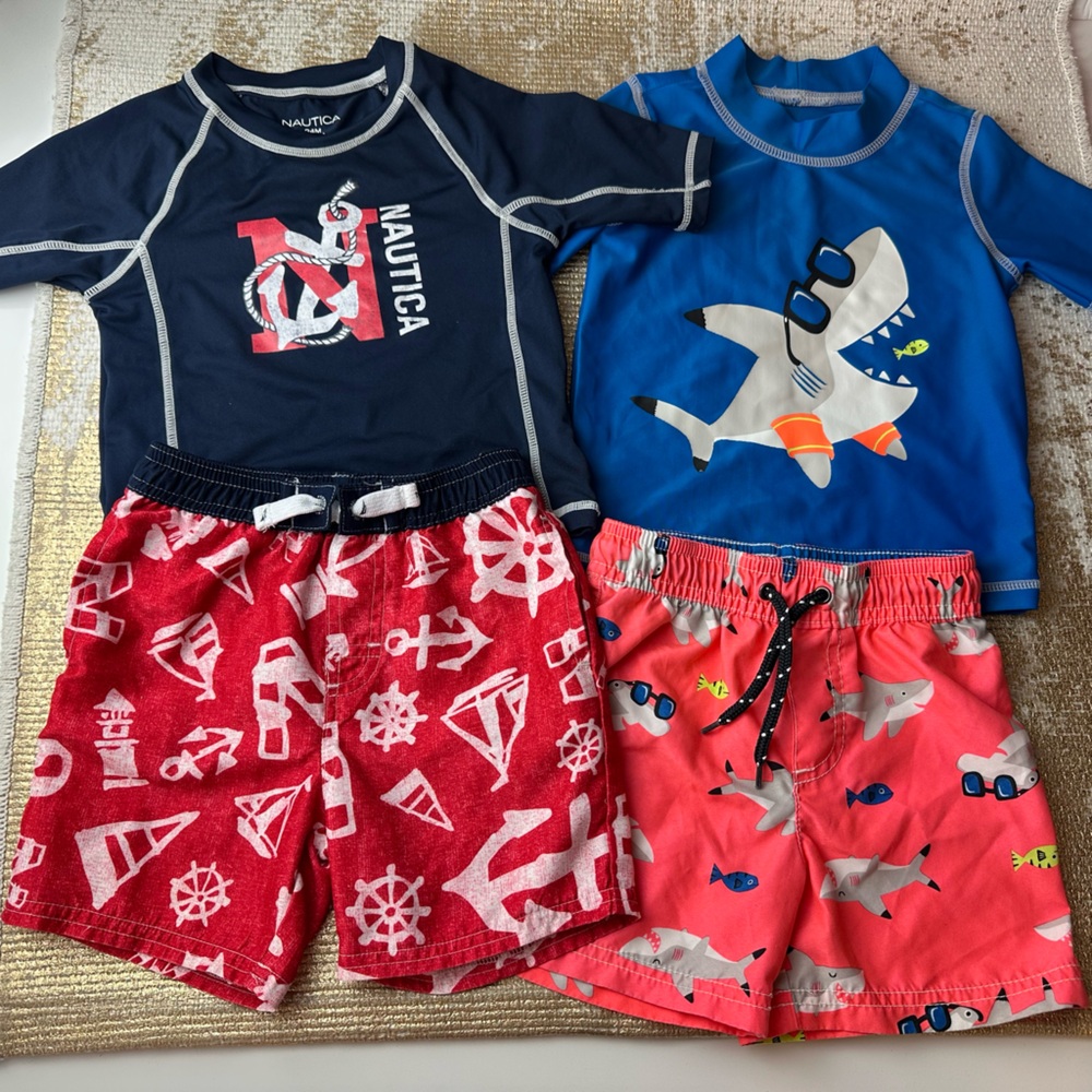 NAUTICA & CARTERS Baby Boys Matching Swim Sets Bundle Rash Guard/Trunks | 24M